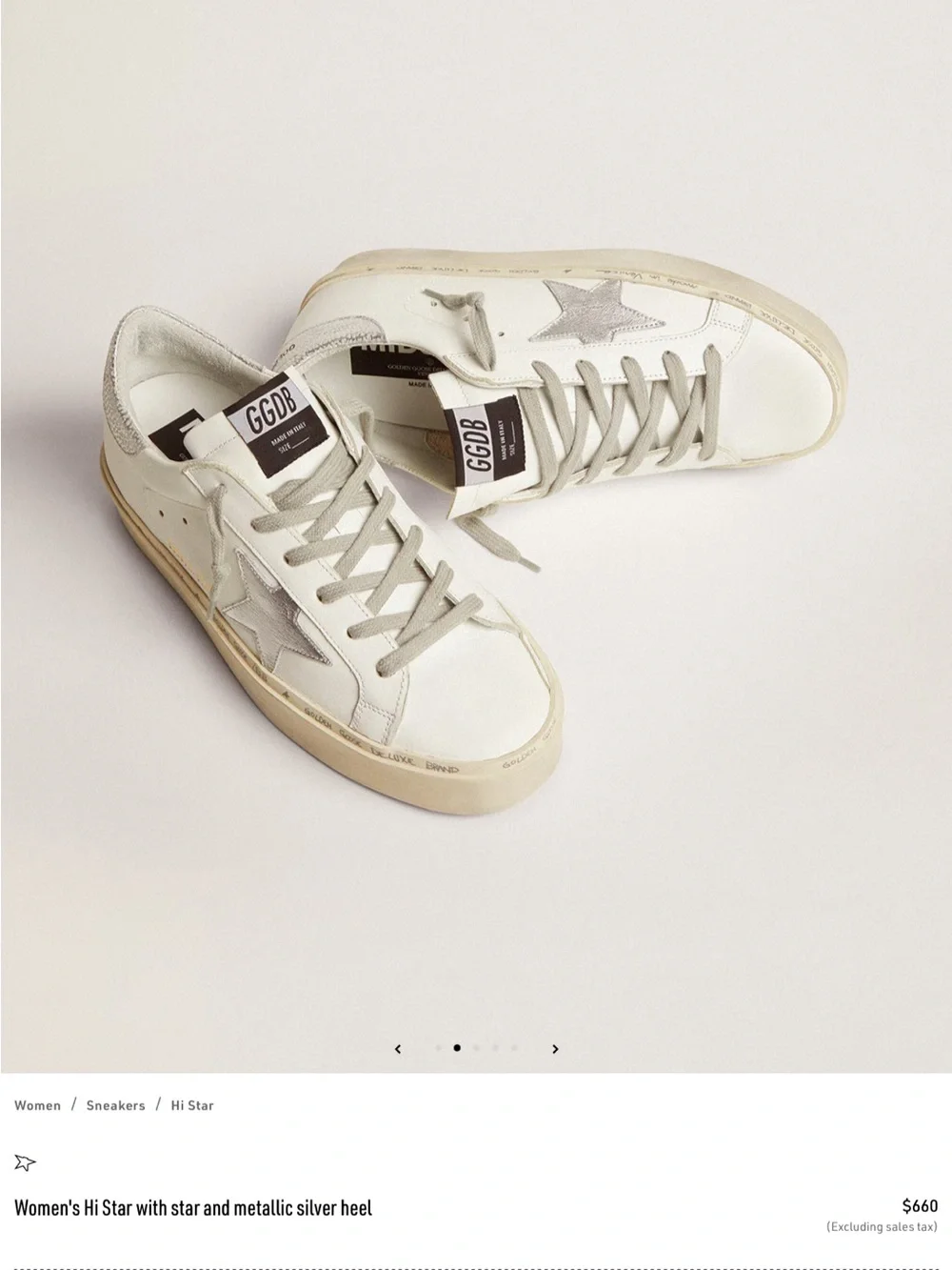 Golden Goose Hi Star with silver star and metallic silver heel